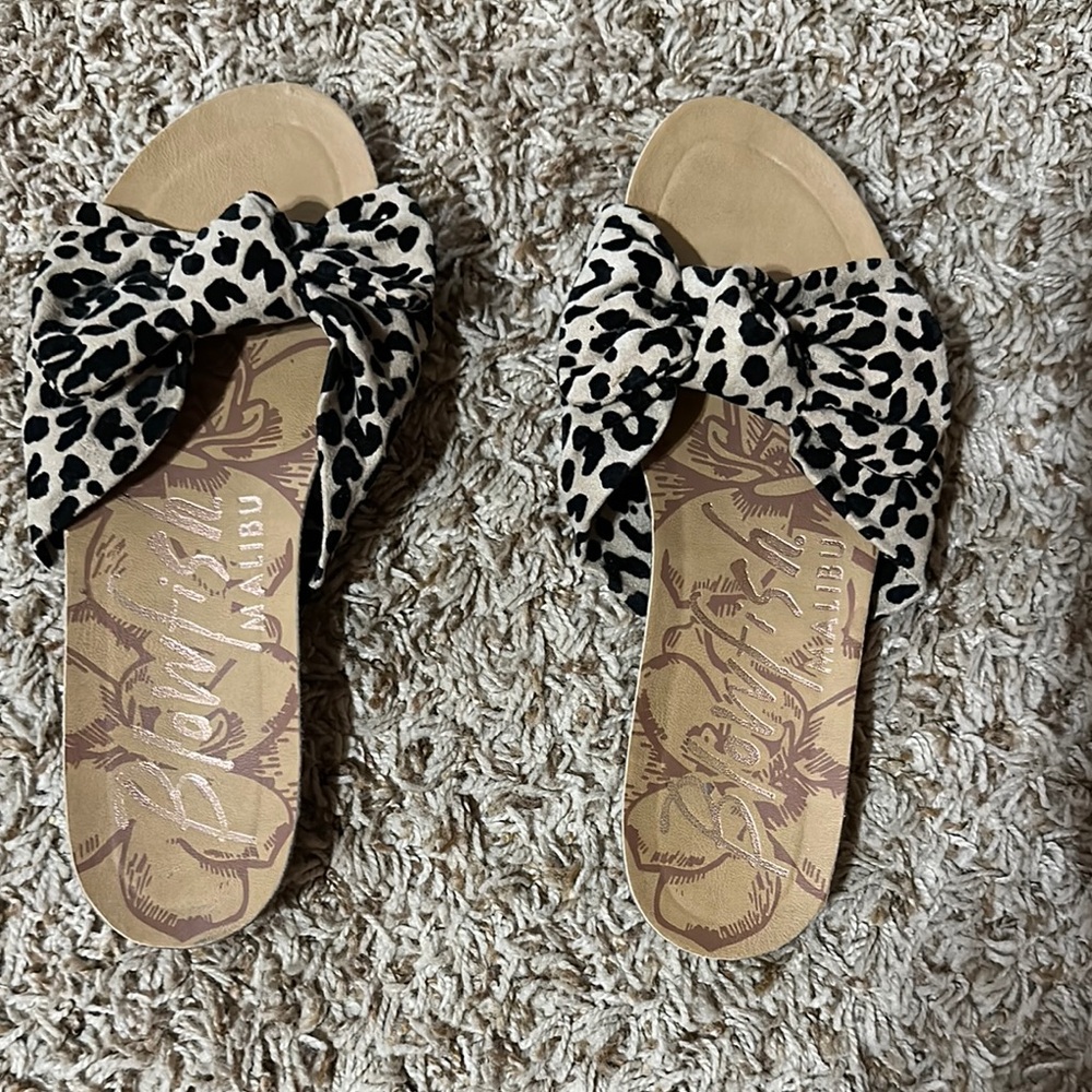 Blowfish Black and Cream Sandals with Bow Accent